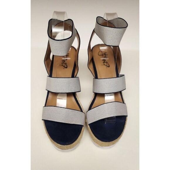 Y-Not Women's Size 10M Navy Blue/White Elastic Band Wedge Espadrille Sandals 8M - Picture 3 of 8